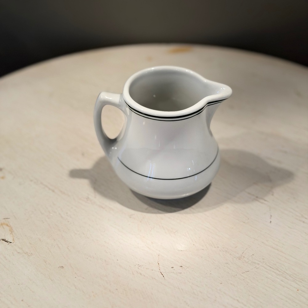 Wellsville China Creamer Pitcher 1957 Black Stripe Small Vintage